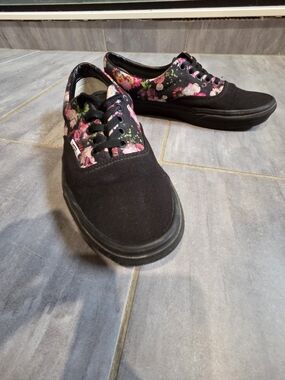 Vans Custom Floral Black Authentic Sneakers Men's 9.5 Women's 11